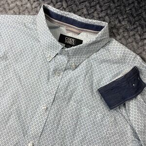 Cody James Core Shirt Mens L White Blue Geometric Casual Dress Button Up Cowboy